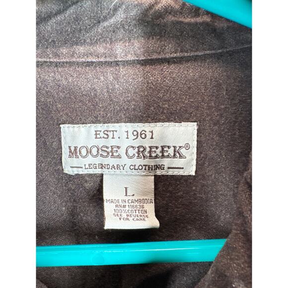 Moose Creek Heavy Button Down Long Sleeve Flannel Shirt Brown Size Large - Picture 3 of 5